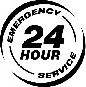 24 Hour Emergency Service logo emphasizing round-the-clock plumbing assistance for urgent plumbing needs.